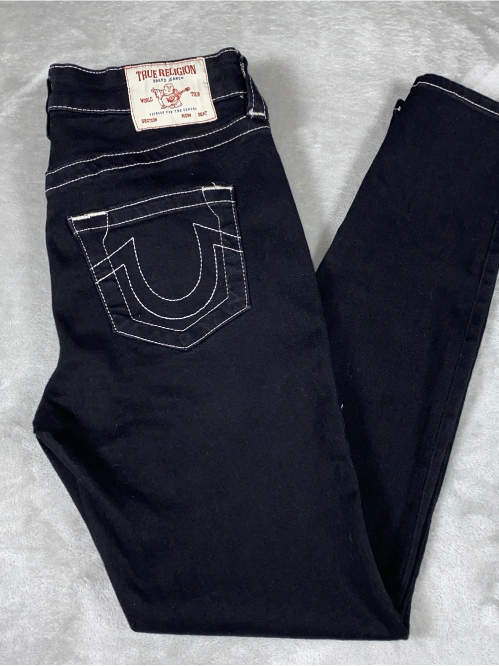 True Religion Women's 29X28 Jennie Curvy Super T Super Skinny Jeans Black White